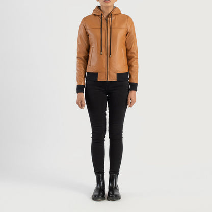 Brown Hooded Leather Bomber Jacket