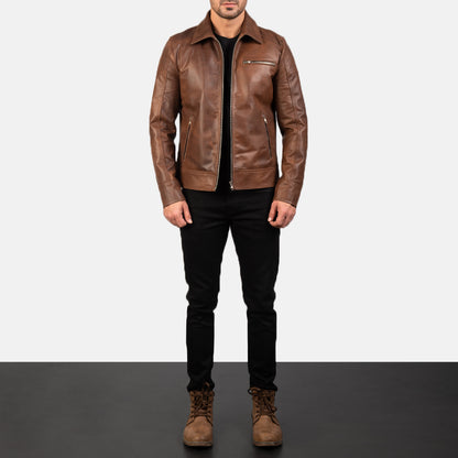 Brown Real Leather Biker Jacket