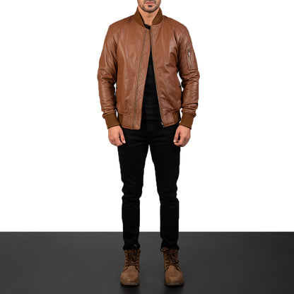 Brown real Leather Bomber Jacket