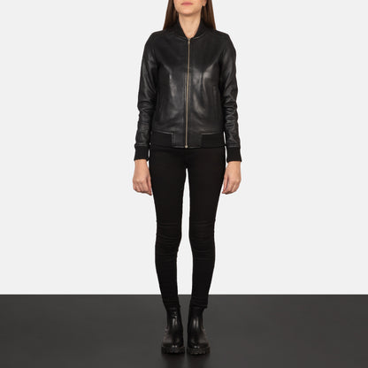 Black Real Leather Bomber Jacket