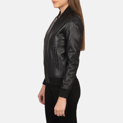 Black Real Leather Bomber Jacket