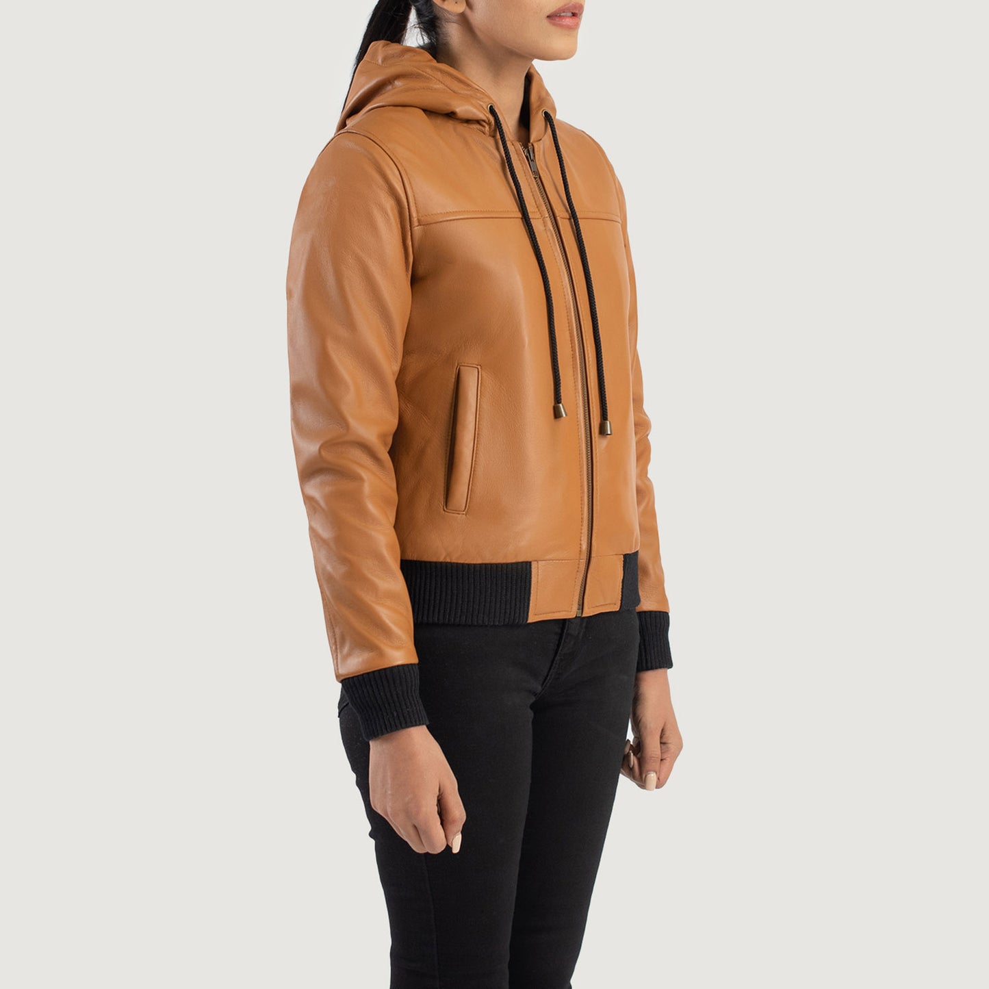 Brown Hooded Leather Bomber Jacket