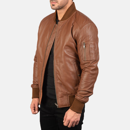 Brown real Leather Bomber Jacket