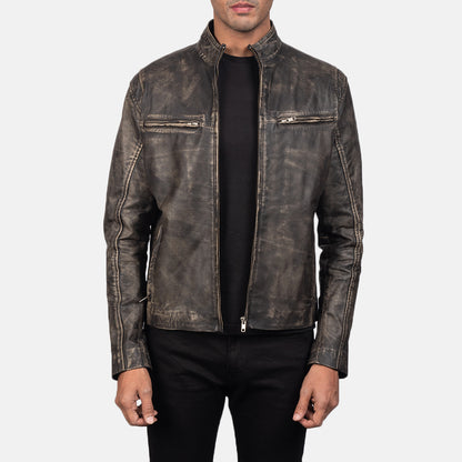 Distressed Brown Real Leather Biker Jacket