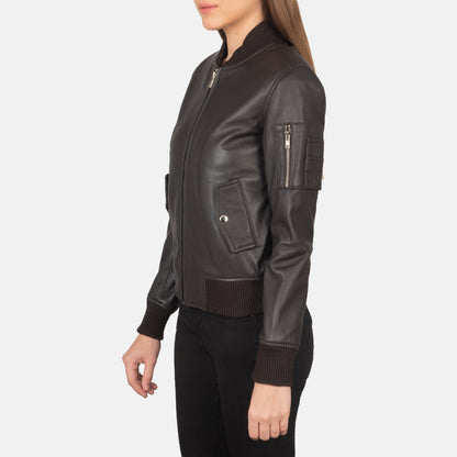 Brown Real Leather Bomber Jacket