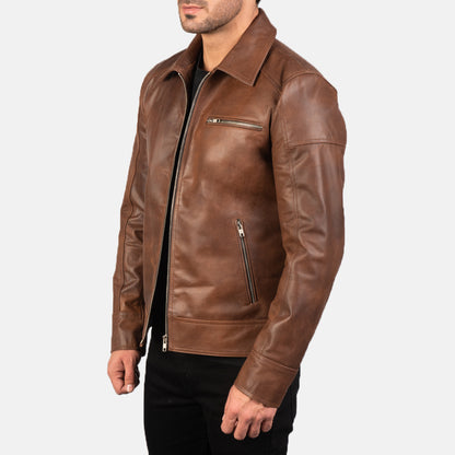 Brown Real Leather Biker Jacket