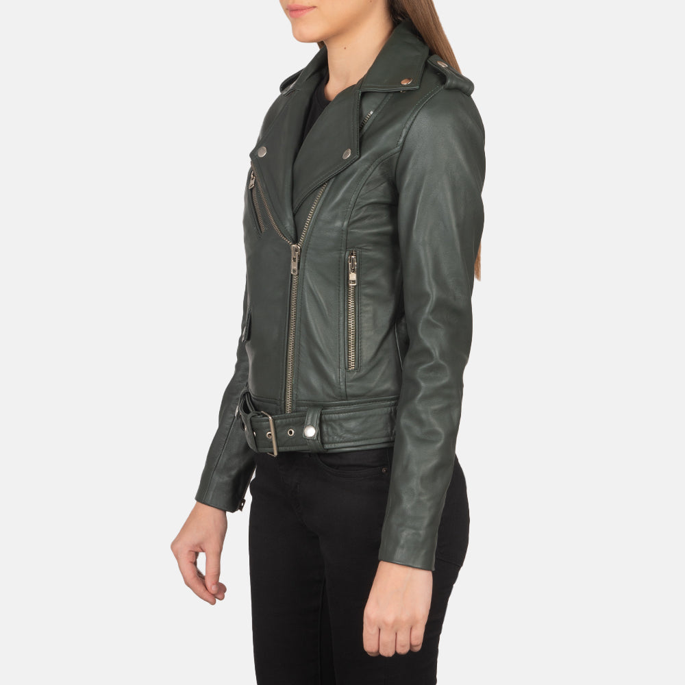 Green Real Leather Biker Jacket