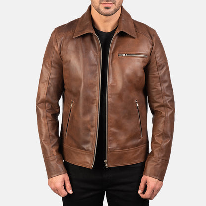 Brown Real Leather Biker Jacket