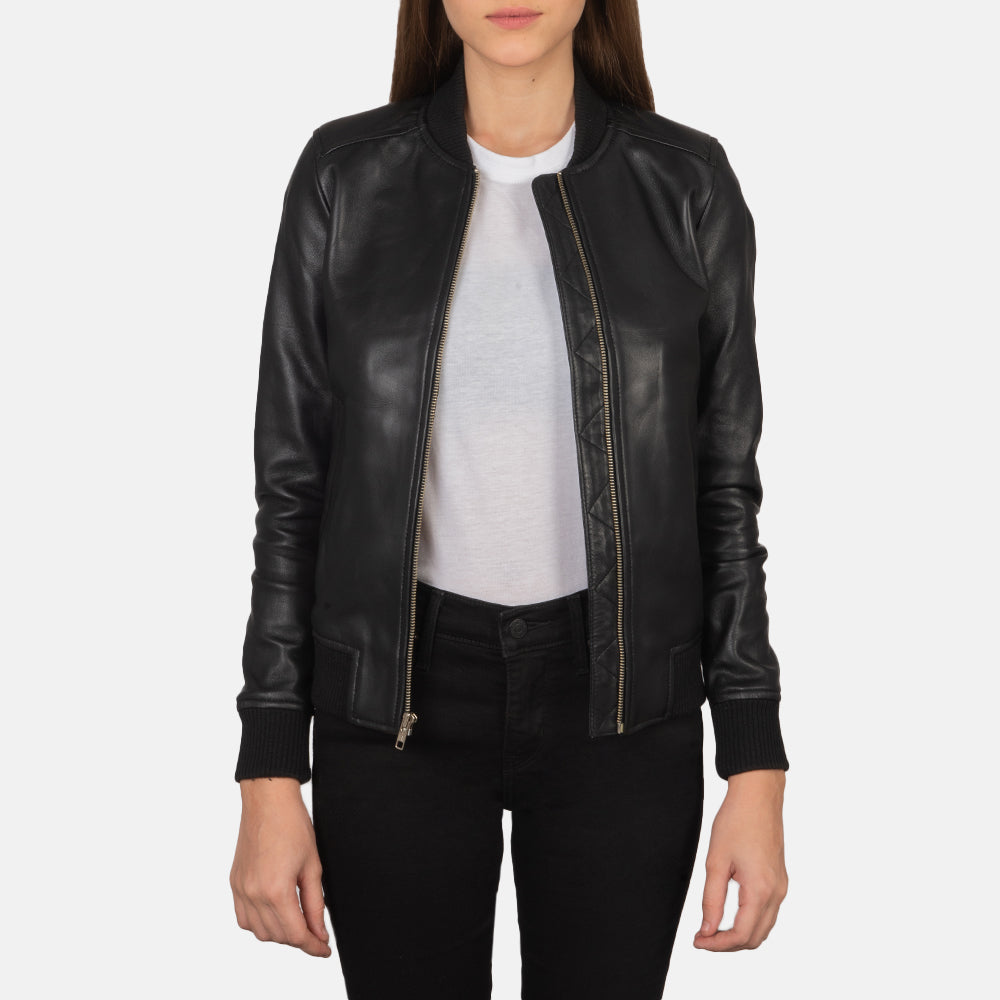 Black Real Leather Bomber Jacket