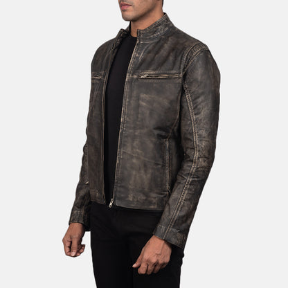 Distressed Brown Real Leather Biker Jacket