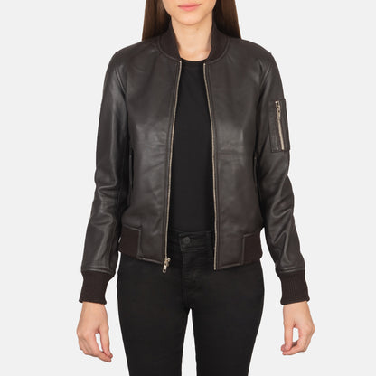 Brown Real Leather Bomber Jacket