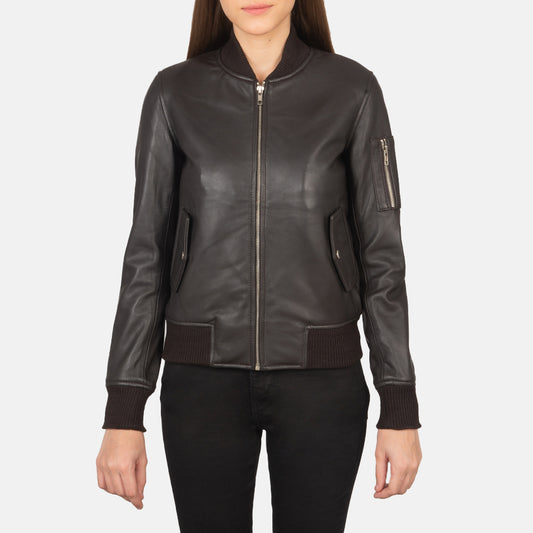 Brown Real Leather Bomber Jacket