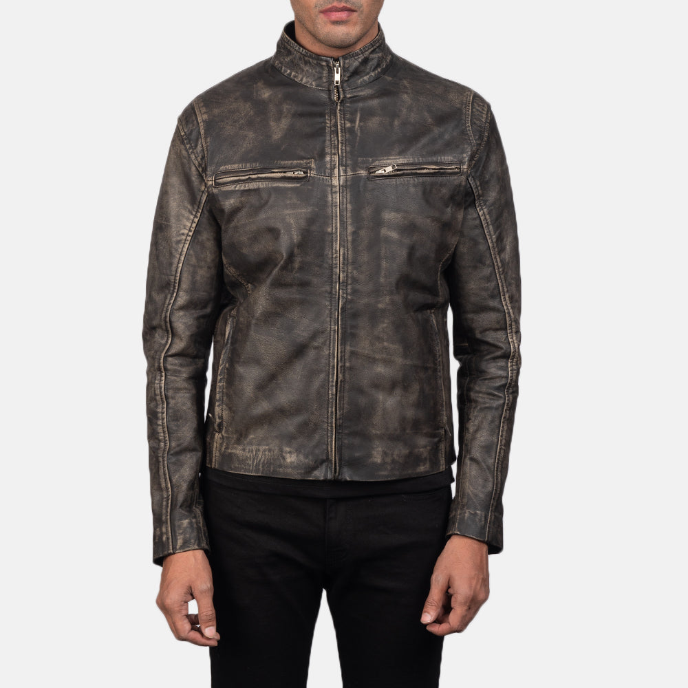 Distressed Brown Real Leather Biker Jacket