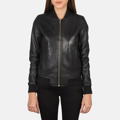 Black Real Leather Bomber Jacket