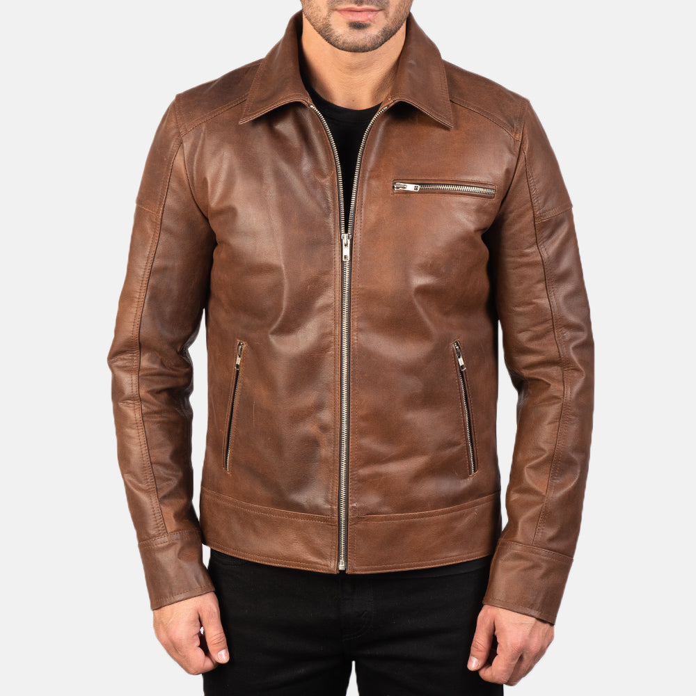 Brown Real Leather Biker Jacket