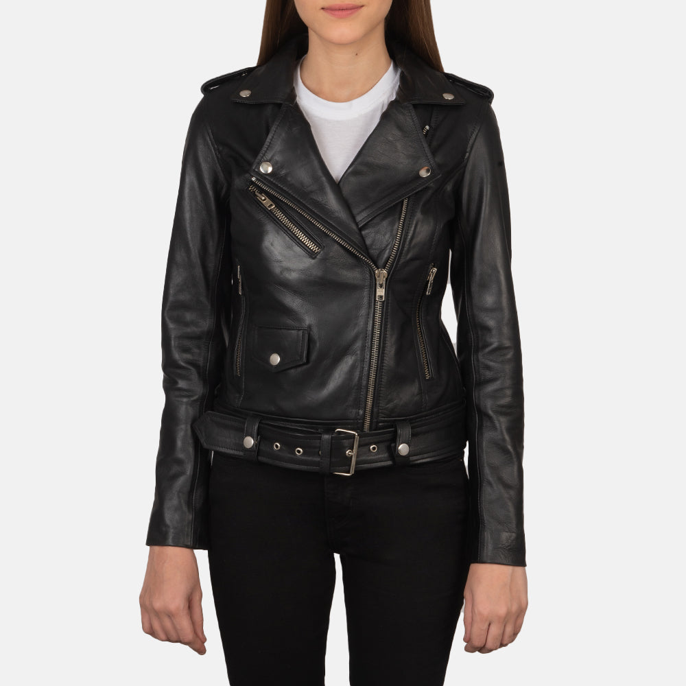 Black Real leather biker jacket