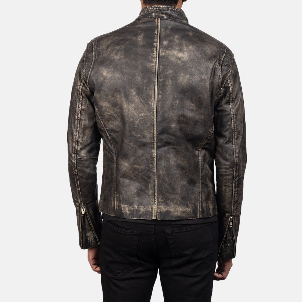 Distressed Brown Real Leather Biker Jacket