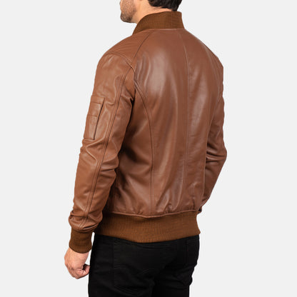 Brown real Leather Bomber Jacket