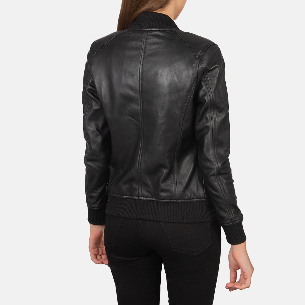 Black Real Leather Bomber Jacket