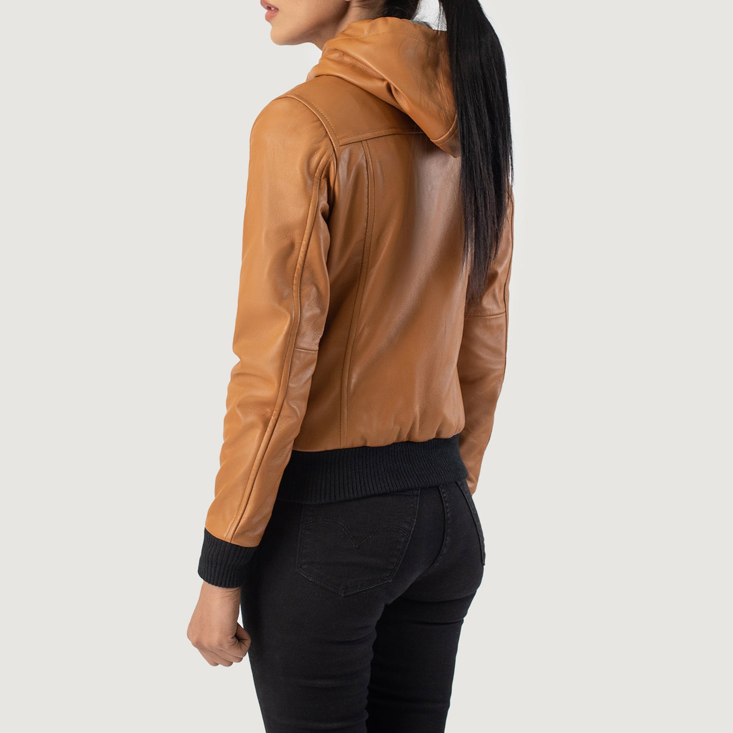 Brown Hooded Leather Bomber Jacket