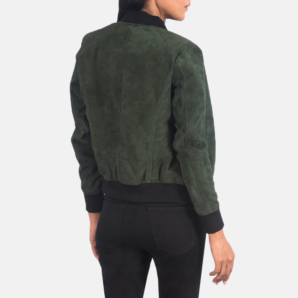 Green Suede Bomber Jacket Real Leather