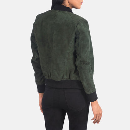 Green Suede Bomber Jacket Real Leather