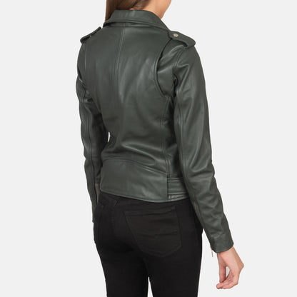 Green Real Leather Biker Jacket