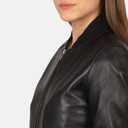 Black Real Leather Bomber Jacket