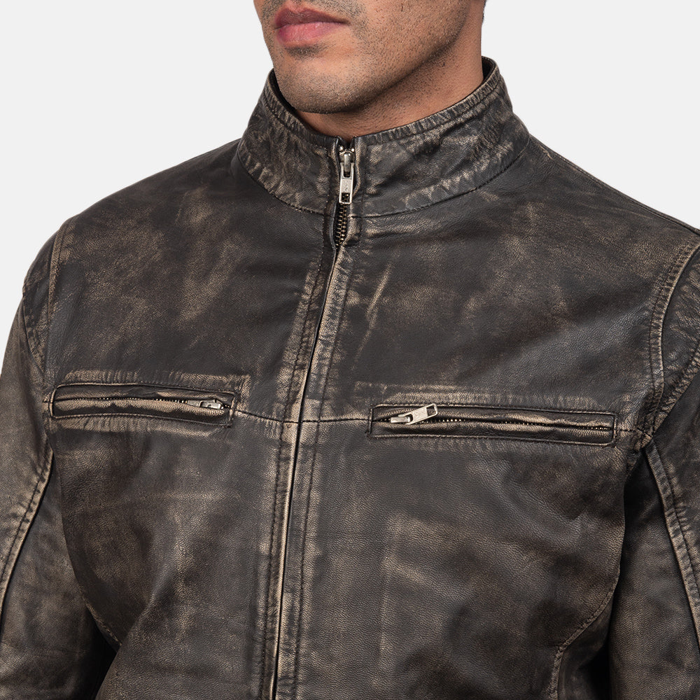 Distressed Brown Real Leather Biker Jacket