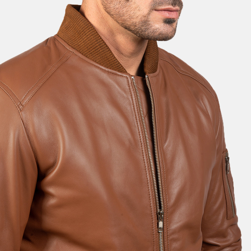 Brown real Leather Bomber Jacket